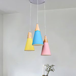 Đèn thả đế tròn chụp sắt đui gỗ hình tròn