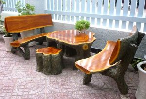 Những chiếc ghế giả gỗ xi măng bền chắc tạo được nhiều kiểu dáng-1