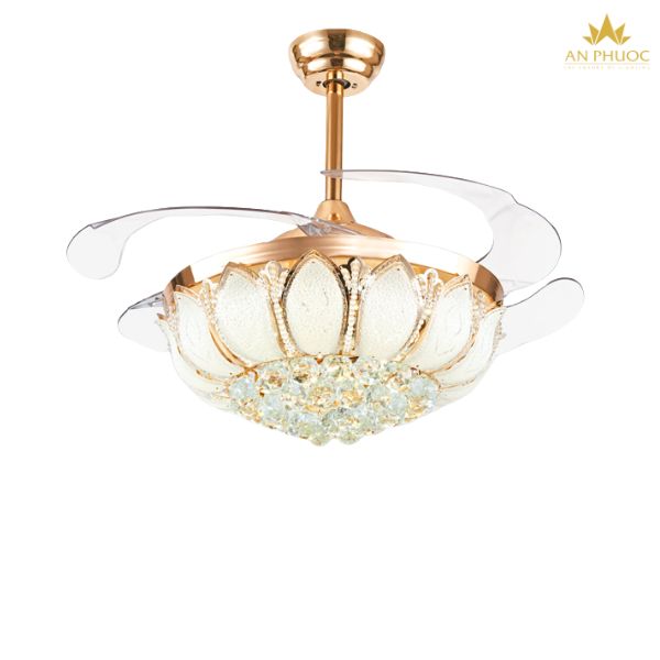 Đèn quạt trần pha lê cao cấp F8140-42 màu vàng